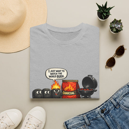 I Just Want to Watch the World Burn | Funny BBQ Charcoal Cartoon T-ShirtUnisex Softstyle T-Shirt