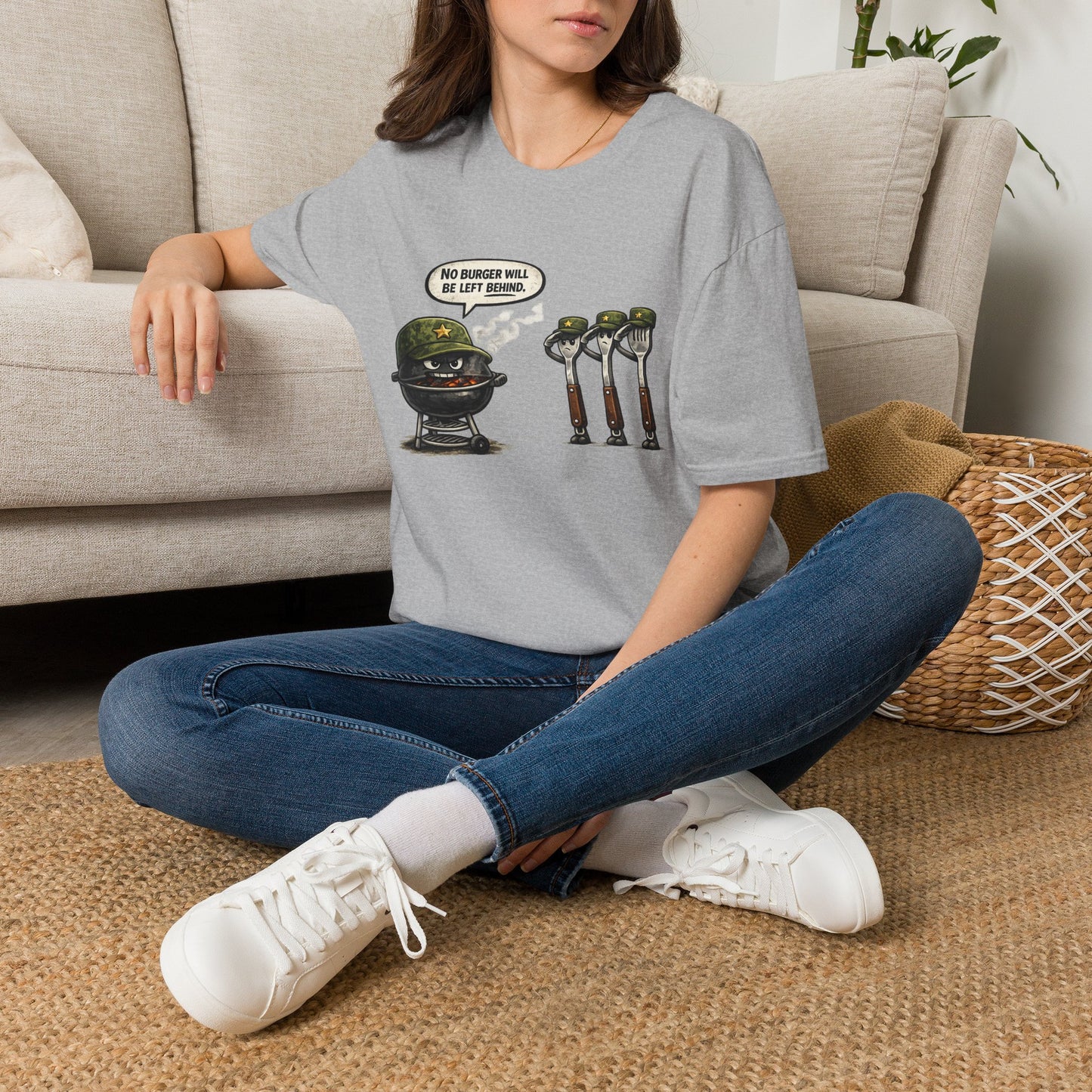 "No Burger Will Be Left Behind" BBQ Grill Army Funny Graphic Tee