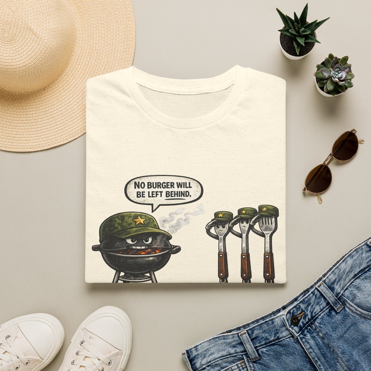 "No Burger Will Be Left Behind" BBQ Grill Army Funny Graphic Tee