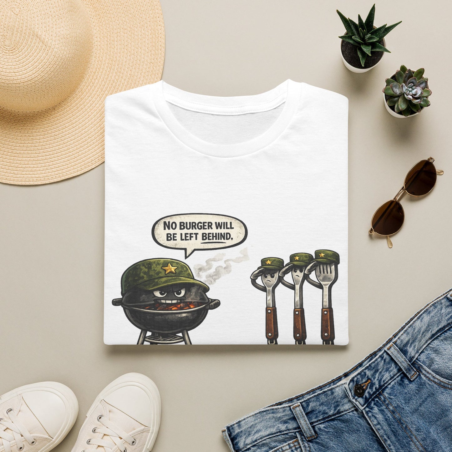 "No Burger Will Be Left Behind" BBQ Grill Army Funny Graphic Tee