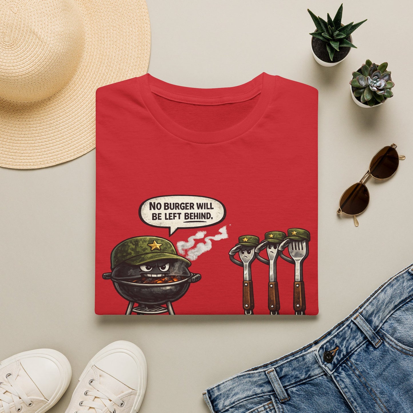 "No Burger Will Be Left Behind" BBQ Grill Army Funny Graphic Tee