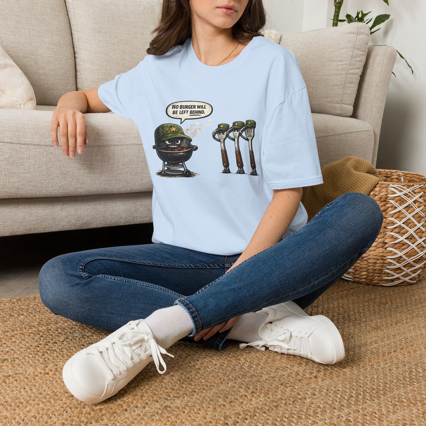 "No Burger Will Be Left Behind" BBQ Grill Army Funny Graphic Tee