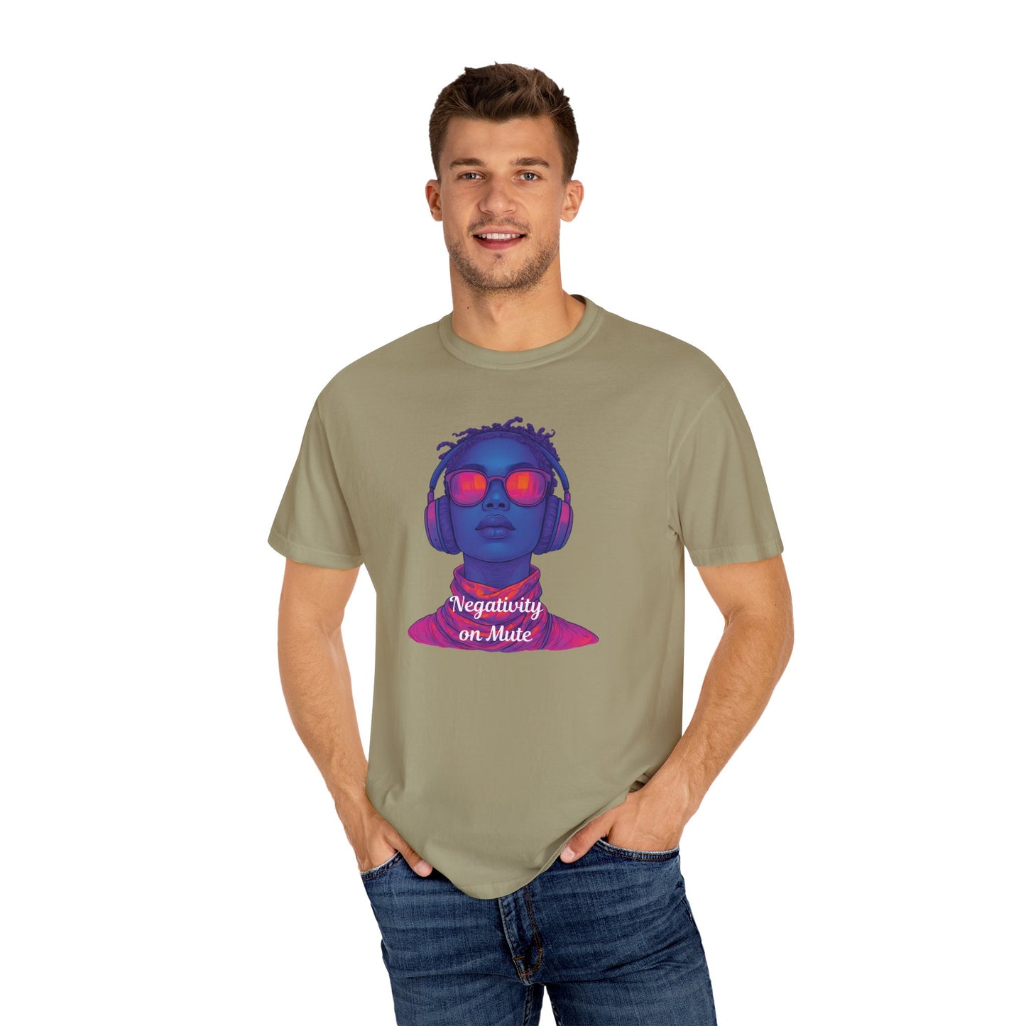 Dyed T-Shirt with 'Negativity on Mute' Design