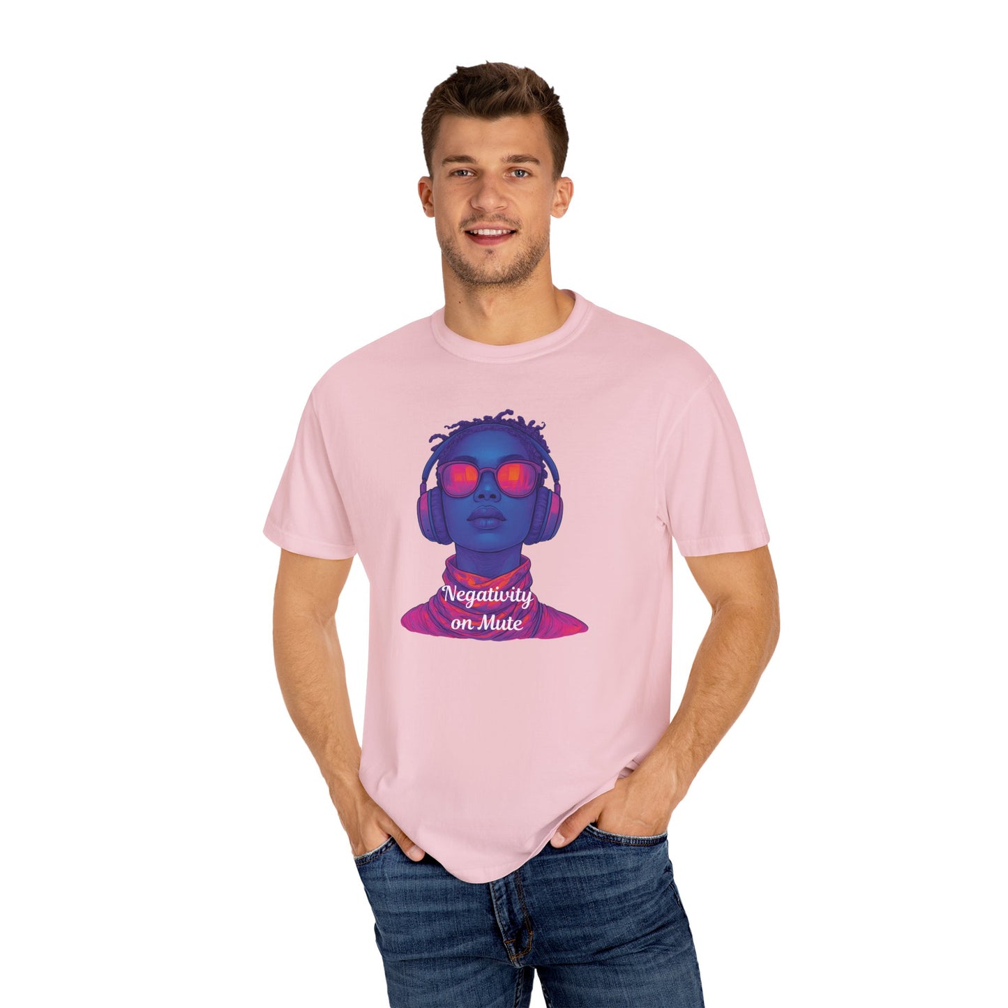 Dyed T-Shirt with 'Negativity on Mute' Design