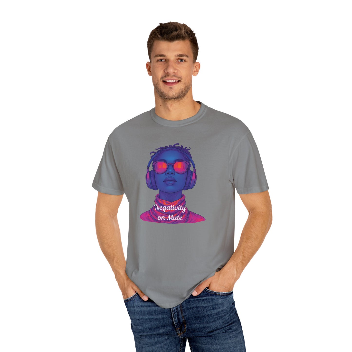 Dyed T-Shirt with 'Negativity on Mute' Design