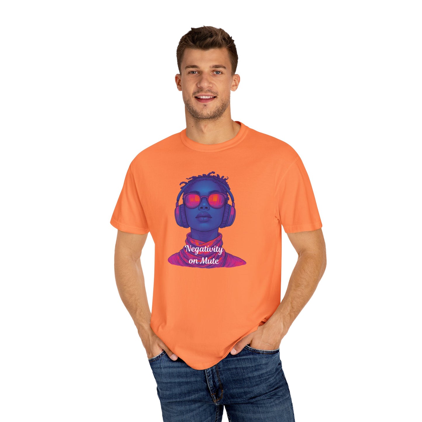 Dyed T-Shirt with 'Negativity on Mute' Design