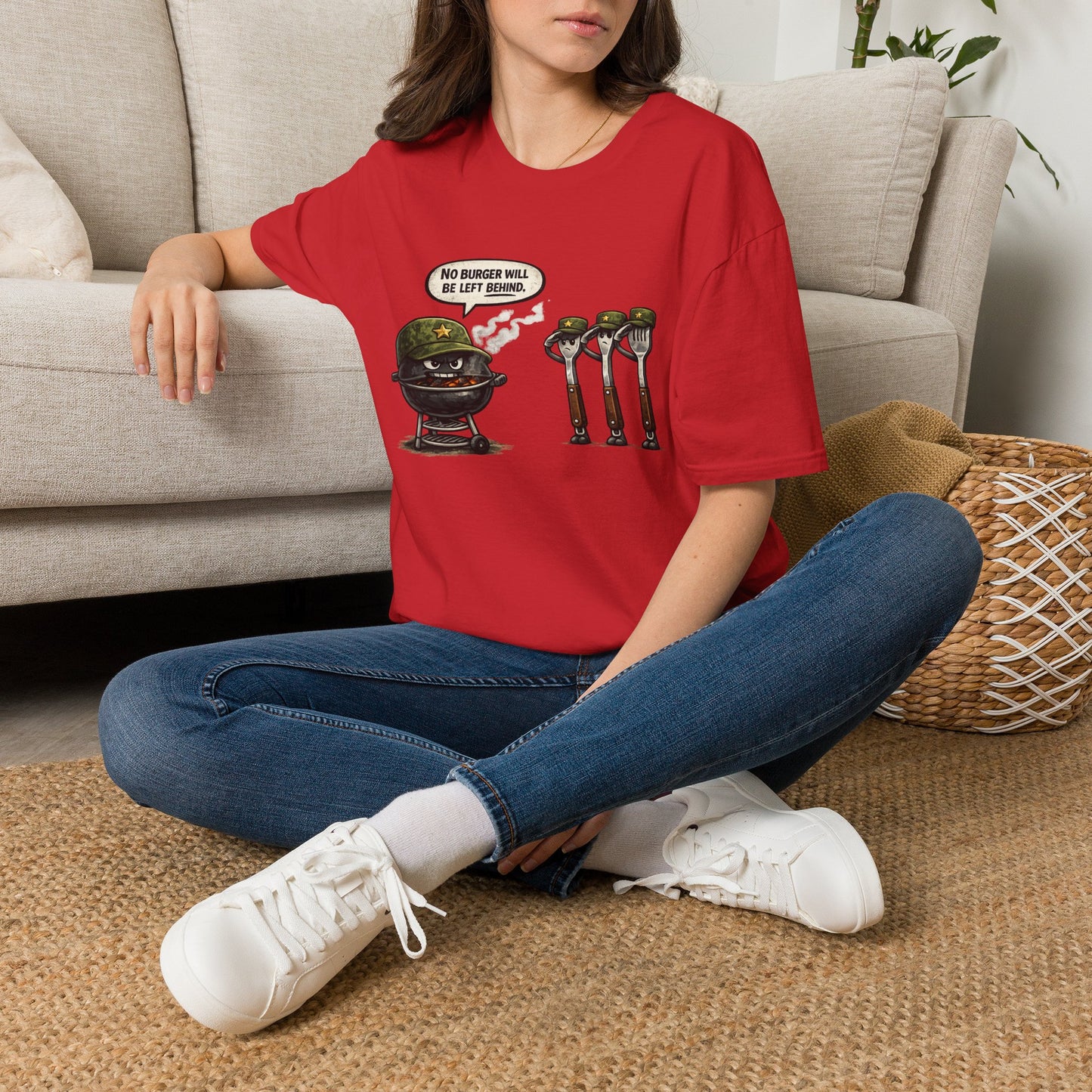 "No Burger Will Be Left Behind" BBQ Grill Army Funny Graphic Tee