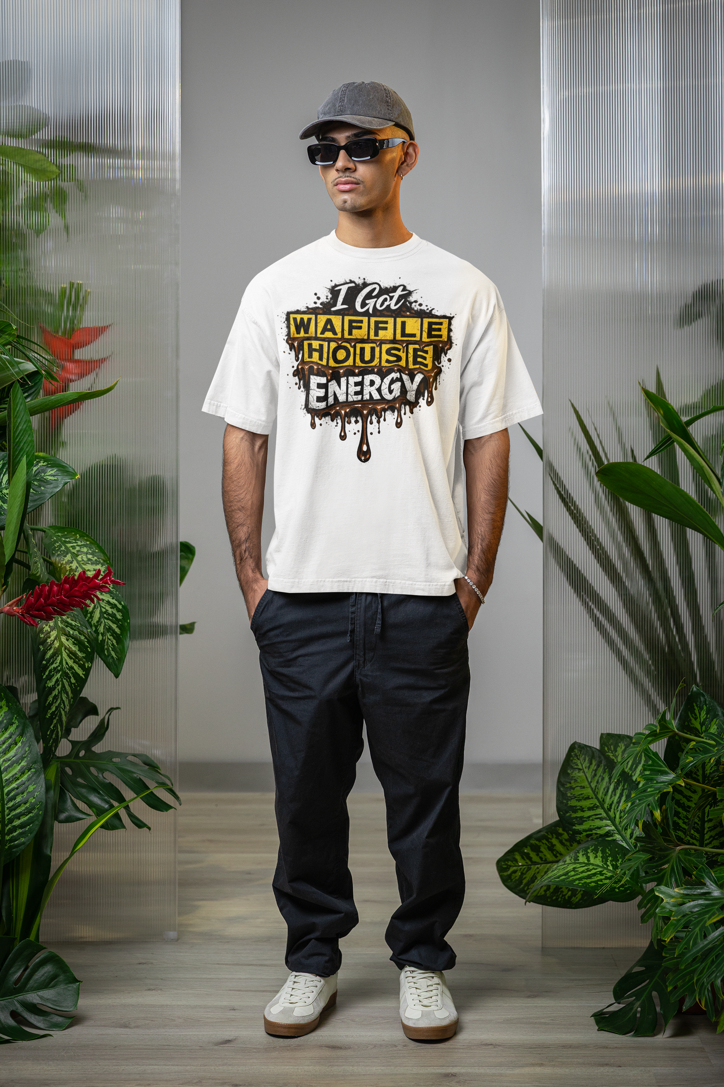 I Got Waffle House Energy Tee – Chaotic Syrup Drip Graphic Shirt