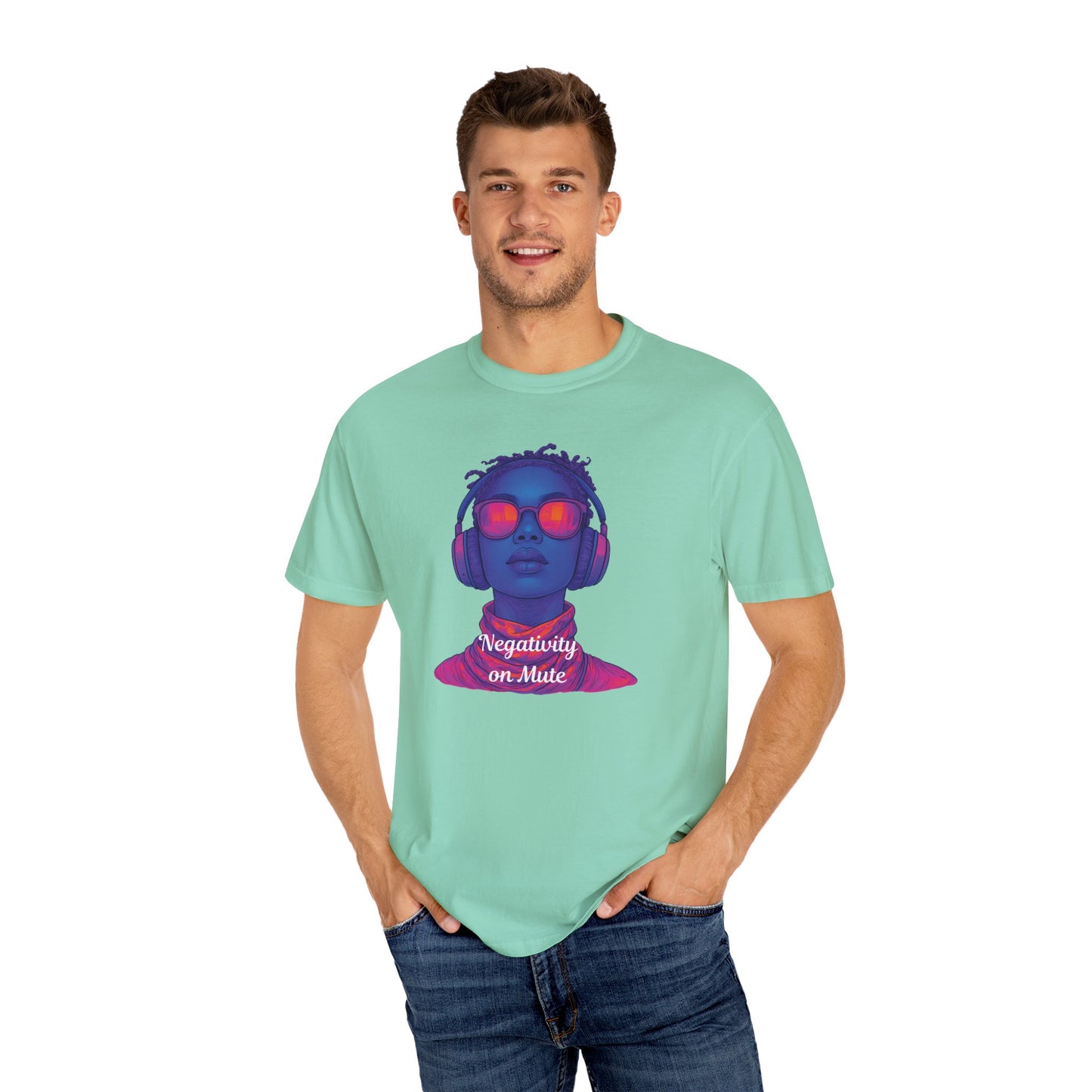 Dyed T-Shirt with 'Negativity on Mute' Design