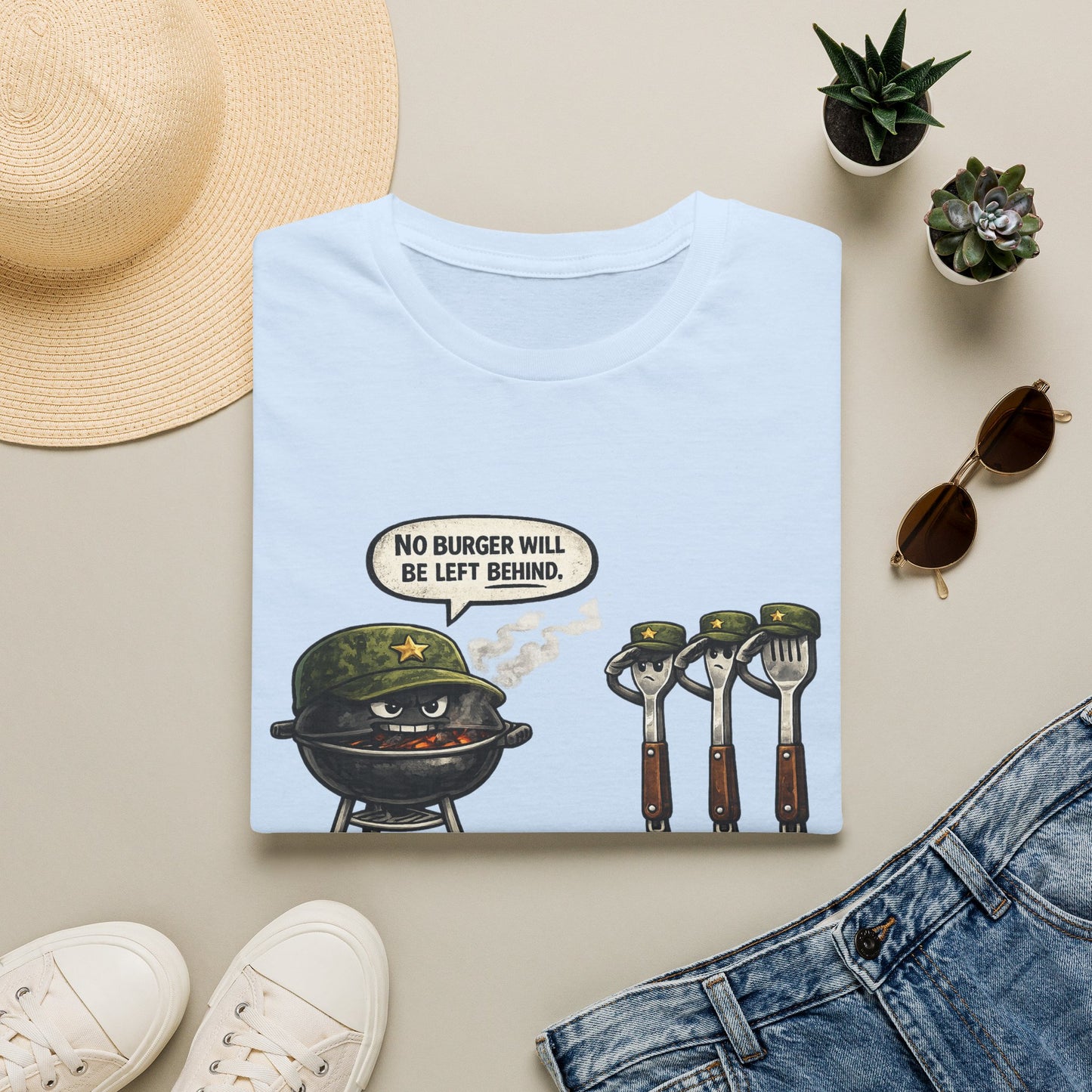 "No Burger Will Be Left Behind" BBQ Grill Army Funny Graphic Tee