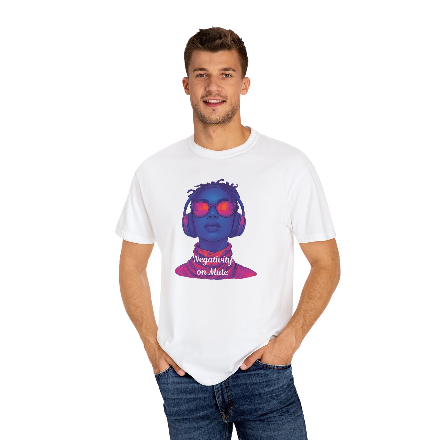 Dyed T-Shirt with 'Negativity on Mute' Design