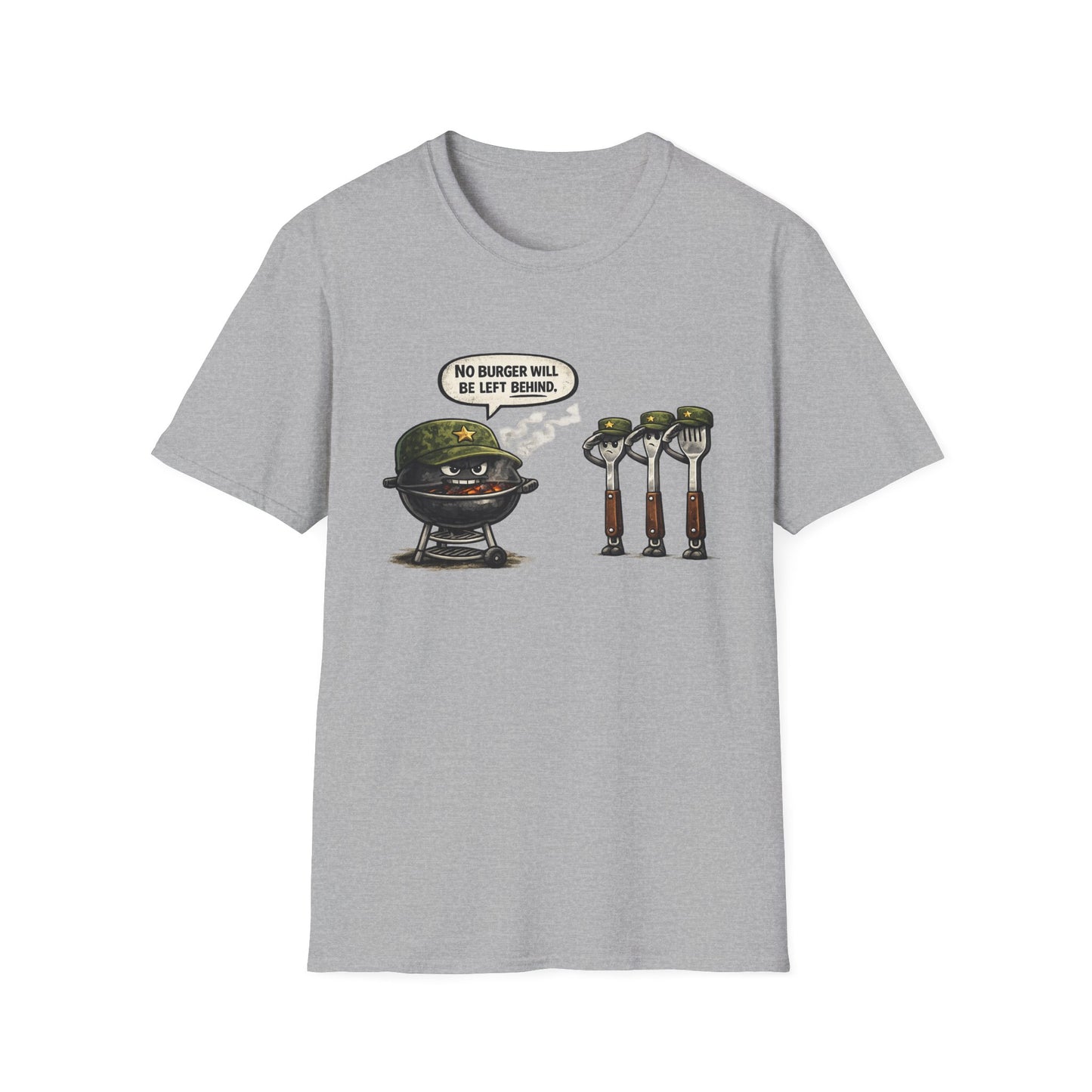 "No Burger Will Be Left Behind" BBQ Grill Army Funny Graphic Tee