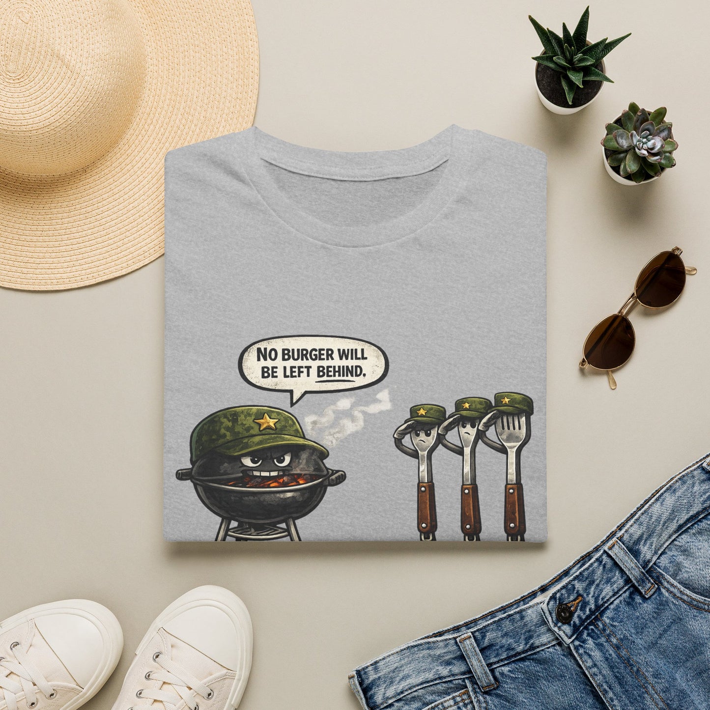 "No Burger Will Be Left Behind" BBQ Grill Army Funny Graphic Tee
